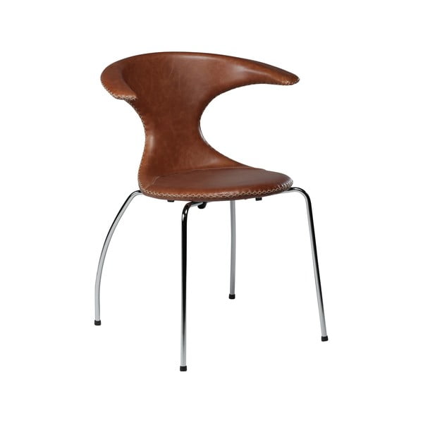 Smeđa kožna stolica za blagovanje s kromiranim postoljem DAN – FORM Denmark Flair