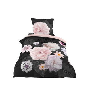 Crna/ružičasta pamučna posteljina za krevet za jednu osobu 140x200 cm Floral – douceur d'intérieur