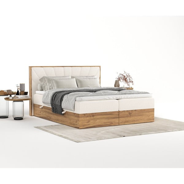 Krem/u prirodnoj boji boxspring krevet s prostorom za pohranu 160x200 cm Asahi – Maison de Rêve-image-2