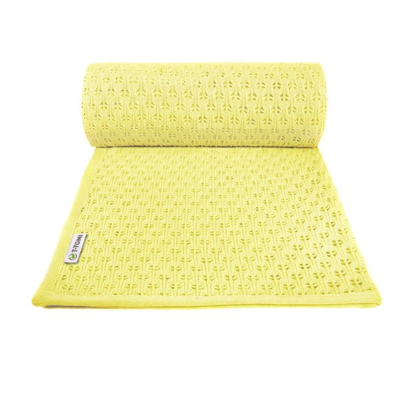 Žuta pletena dječja deka s udjelom pamuka T-TOMI Summer, 80 x 100 cm