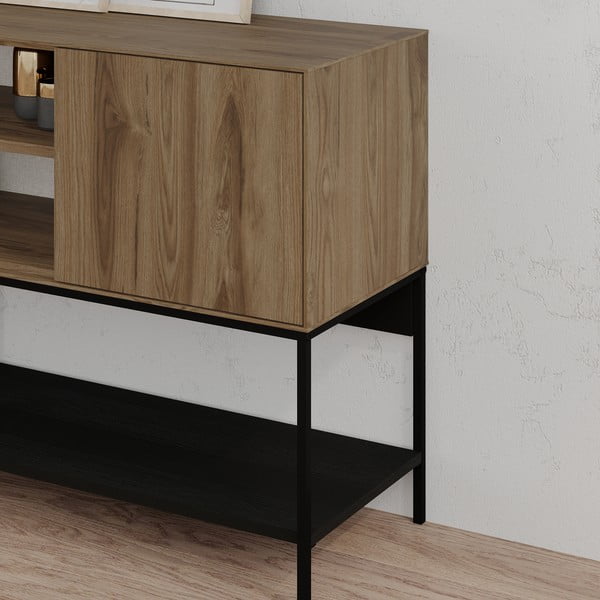 Crna/u prirodnoj boji komoda u dekoru hrasta 180x80x40 cm Amira – Marckeric-image-4