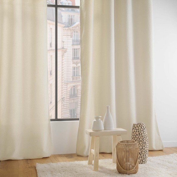 Krem zavjesa od boucle tkanine 140x240 cm Wooly – douceur d'intérieur-image-2