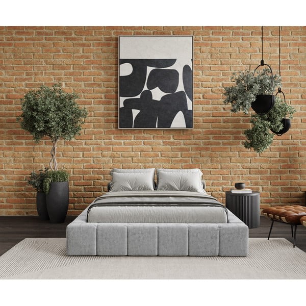 Svijetlo sivi tapecirani bračni krevet s prostorom za pohranu s podnicom 160x200 cm Aruba L – Maison de Rêve-image-1