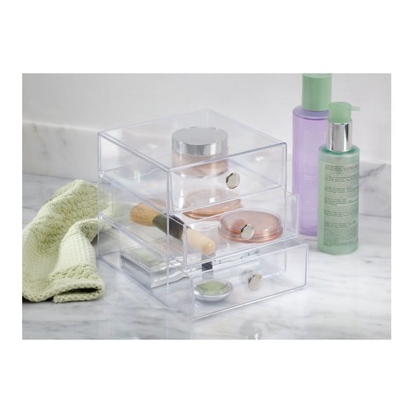 Prozirna kutija za odlaganje s tri ladice iDesign Original, visine 16,5 cm-image-1