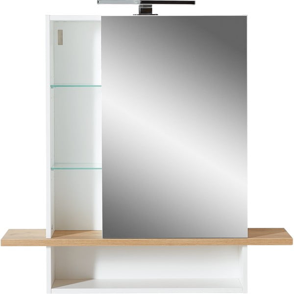 Bijeli viseći kupaonski ormarić s ogledalom u dekoru hrasta 90x91 cm Novolino - Germania