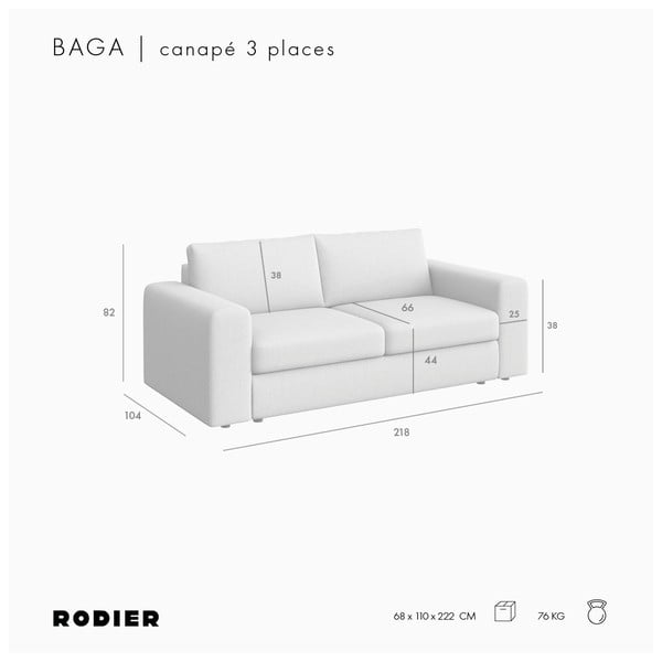 Svjetlo smeđa baršunasti sofa 218 cm Baga – Rodier-image-4
