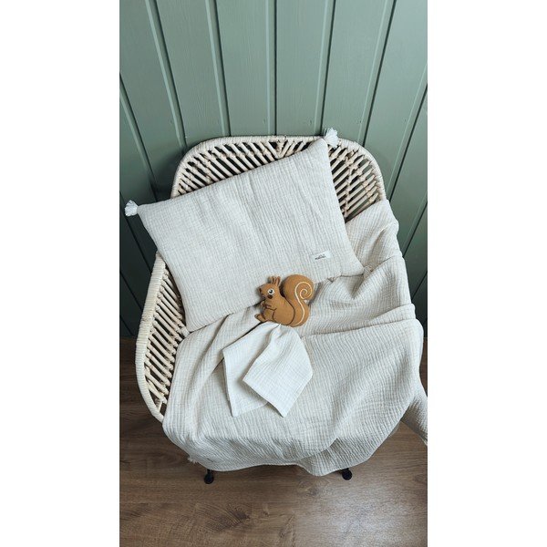 Krem komplet dječje deke i jastuka od muslina 100x130 cm Muslin Linen – Malomi Kids-image-3