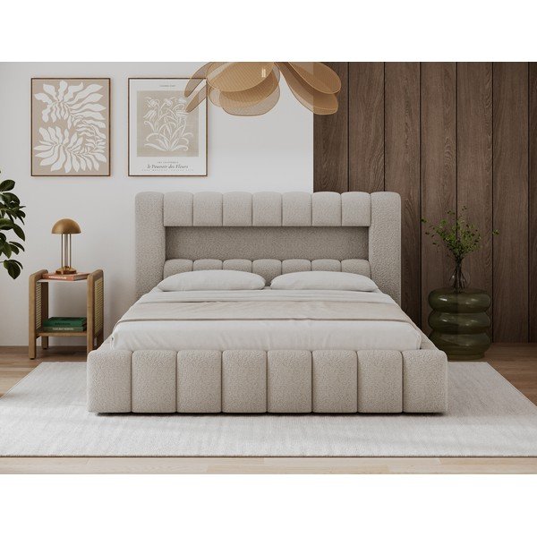 Bež tapecirani bračni krevet s prostorom za odlaganje s podnicom 160x200 cm Lamica – ELTAP-image-3