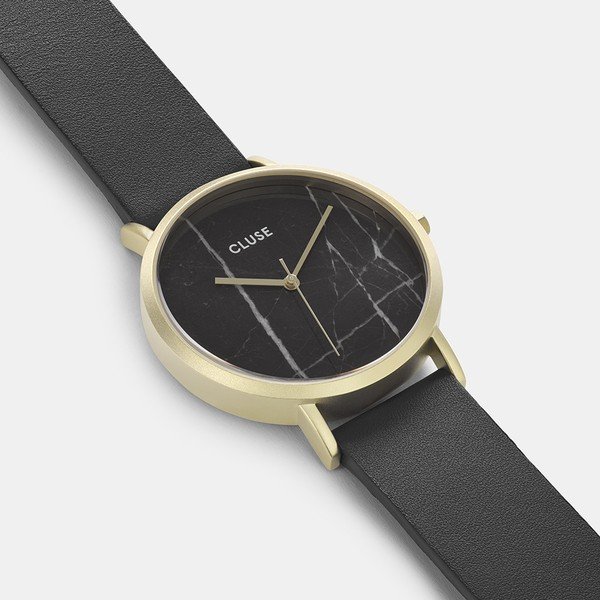 Ženski sat s crnim kožnim remenom i mramornim brojčanikom Cluse La Roche Rose-image-1