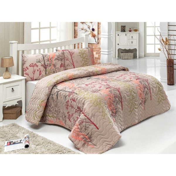 Lagani pokrivač za bračni krevet s jastučnicama Smeđiies, 200 x 220 cm