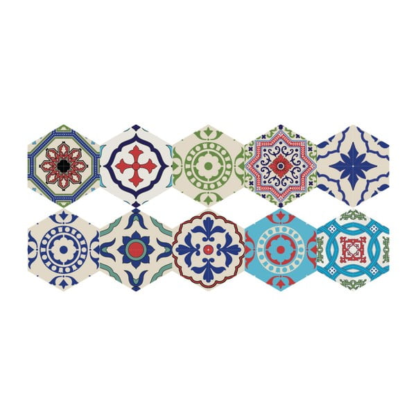 Set od 10 podnih samoljepljivih naljepnica Ambiance Floor Stickers Hexagons Hannah, 40 x 90 cm