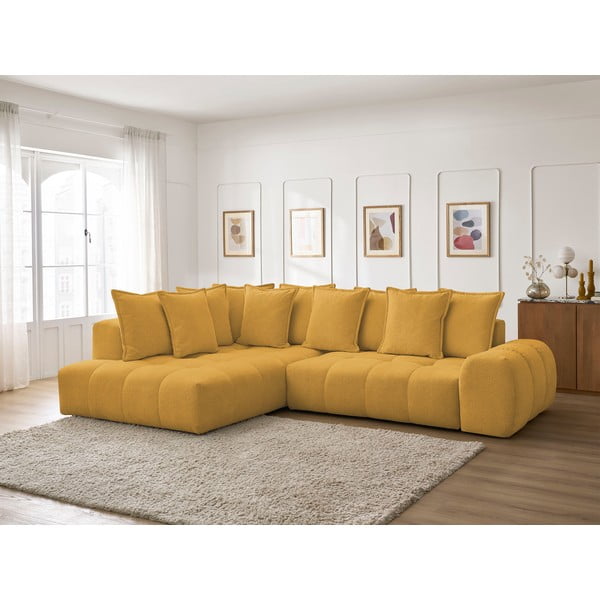 Senf žuta sklopiva/s prostorom za odlaganje kutna garnitura od šenila (s lijevim kutom/u obliku slova L) Everest – Bobochic Paris-image-1