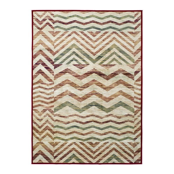Bež-tamnocrveni tepih od viskoze Universal Belga Zig Zag, 70 x 220 cm