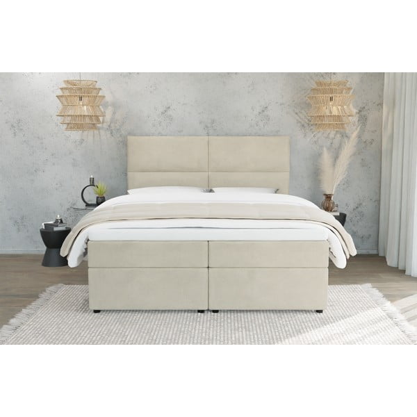 Bež boxspring krevet s prostorom za odlaganje 160x200 cm Rico – Ropez-image-2