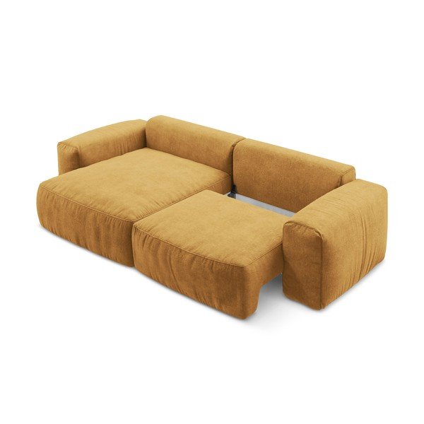 Senf žuta sklopiva kutna garnitura od šenila (s lijevim kutom/s ležaljkom) Kuki – Makamii-image-4