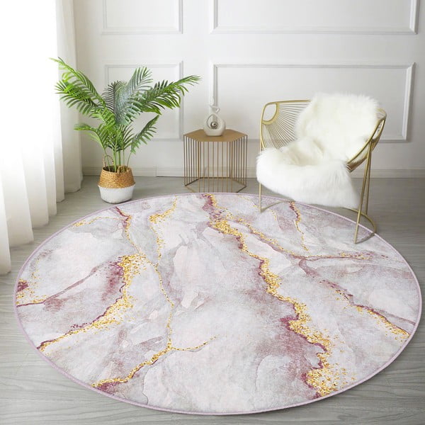 Svijetlo ružičasti/u zlatnoj boji periv okrugao tepih ø 120 cm Marble – Mila Home-image-1