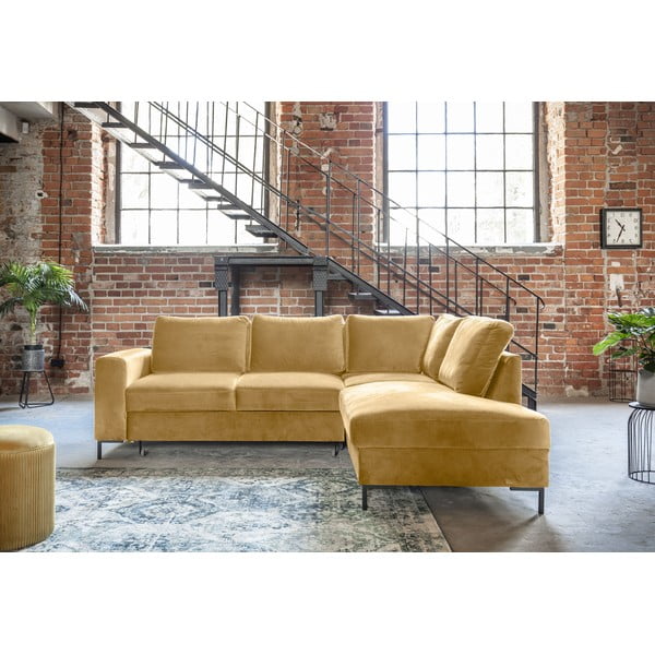 Žuta  baršunasti sklopiva kutna garnitura (s desnim kutom) Lofty Lilly – Miuform-image-1