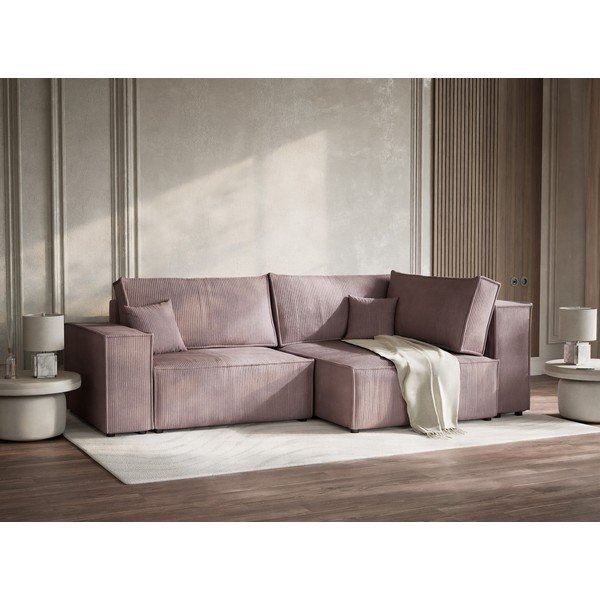 Ljubičasta sklopiva/s prostorom za odlaganje kutna garnitura od samta (s desnim kutom/u obliku slova L) Tonga – Maison de Rêve-image-4