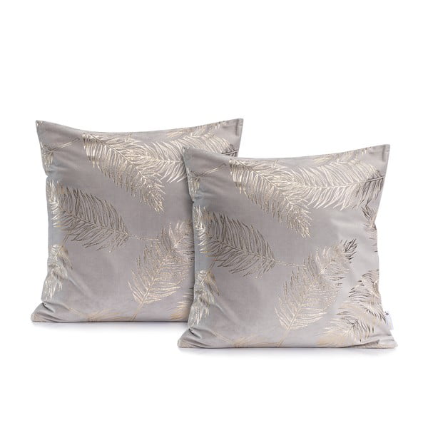 Set od 2 sive jastučnice DecoKing Golden Leafes Silver, 45 x 45 cm