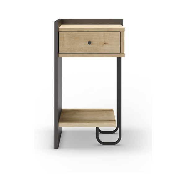 Crni/u prirodnoj boji noćni ormarić u dekoru hrasta s policama Mercure – Marckeric