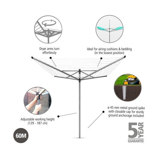 Vrtna sušilica za rublje u srebrnoj boji 60 m Lift-O-Matic – Brabantia-image-3