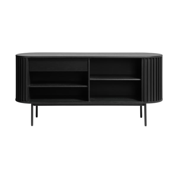 Crna niska komoda u dekoru hrasta s kliznim vratima 73x160 cm Siena – Unique Furniture-image-4