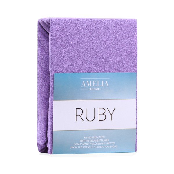 Ljubičasta elastična plahta za bračni krevet AmeliaHome Ruby Purple, 220-240 x 220 cm-image-2