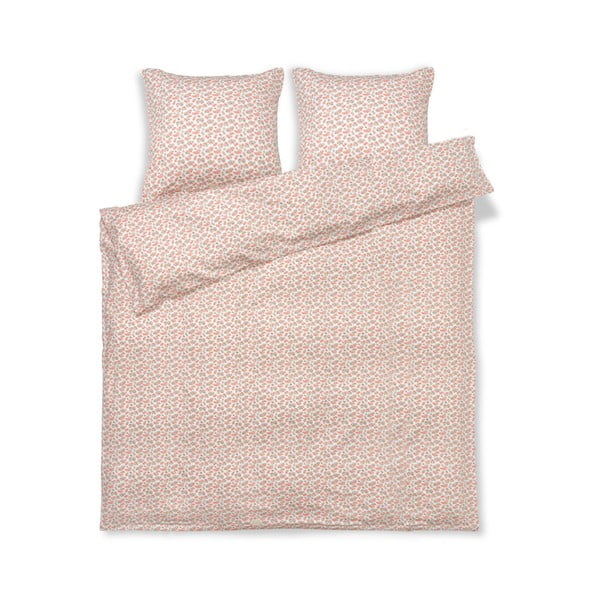 Bijelo-ružičasta posteljina za bračni krevet-za produženi krevet od pamučnog satena 200x220 cm Pleasantly – JUNA