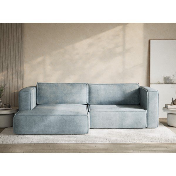 Svijetlo plava sklopiva/s prostorom za odlaganje kutna garnitura od šenila (s lijevim kutom/s ležaljkom) Velto – Maison de Rêve-image-1