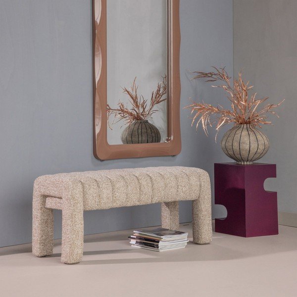 Svjetlo smeđa podstavljena klupa od bouclé tkanine Frex – WOOOD-image-1