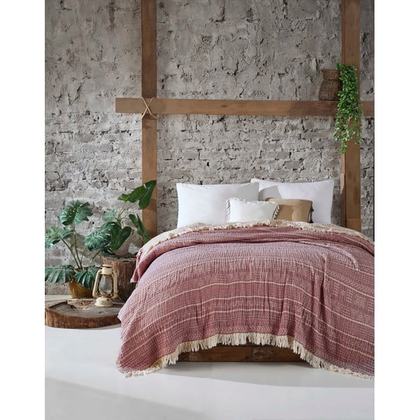 Prekrivač od crvenog muslina za bračni krevet 220x240 cm Etno - Mijolnir