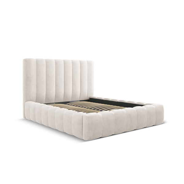 Krem tapecirani bračni krevet s prostorom za pohranu s podnicom 200x200 cm Kelp – Micadoni Home
