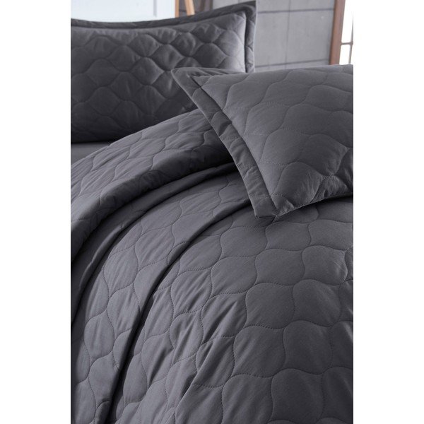 Tamno sivi prekrivač s 2 jastučnice od ranforce pamuka EnLora Home Fresh, 225 x 240 cm-image-1