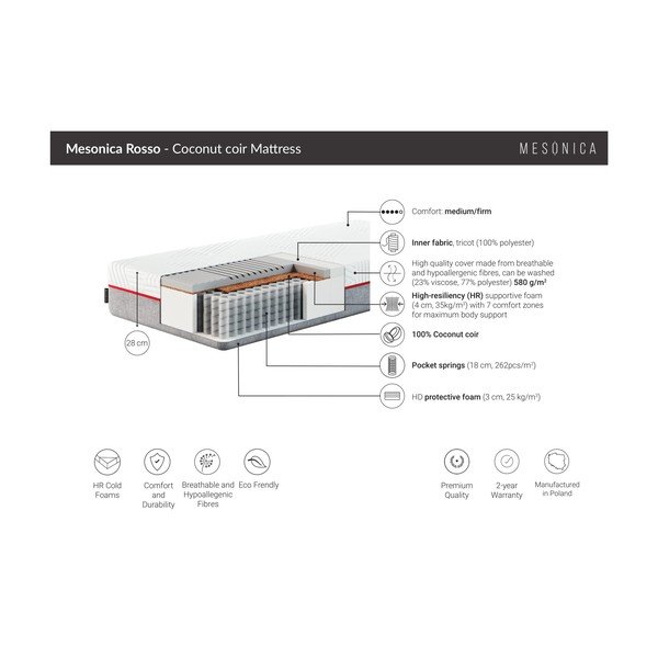 Tvrdi madrac s oprugama 100x200 cm Rosso – MESONICA-image-3