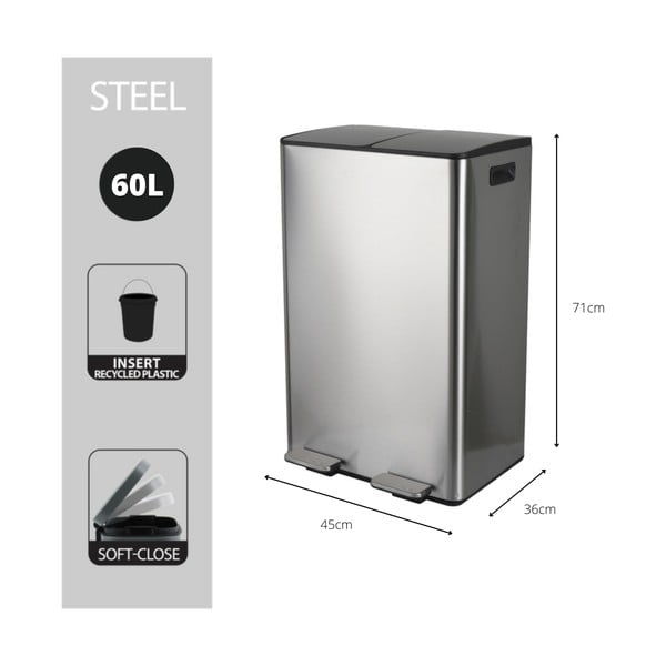 Željezna kanta za smeće 2x30 l za odvojeni otpad/s pedalom u mat srebrnoj boji   Aliya – Spirella-image-4