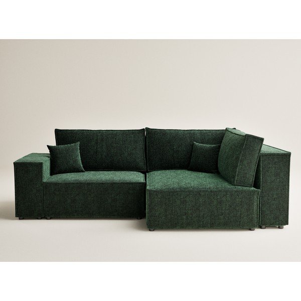 Tamno zelena sklopiva/s prostorom za odlaganje kutna garnitura od šenila (s desnim kutom/u obliku slova L) Tonga – Maison de Rêve-image-2