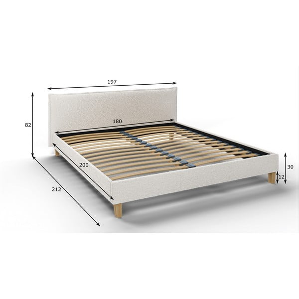 Krem tapecirani bračni krevet s letvičastim okvirom 180x200 cm Tina - Ropez-image-4