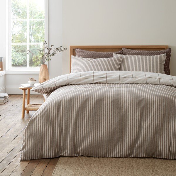 Krem/smeđe-siva flanelska posteljina za krevet za jednu osobu 135x200 cm Brushed Regal Check – Bianca-image-4