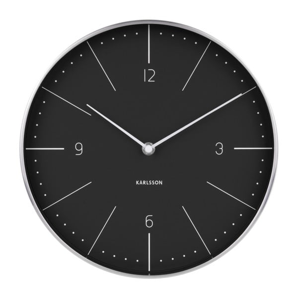 Crni zidni sat s detaljima u srebrnoj boji Karlsson Normann, ⌀ 28 cm