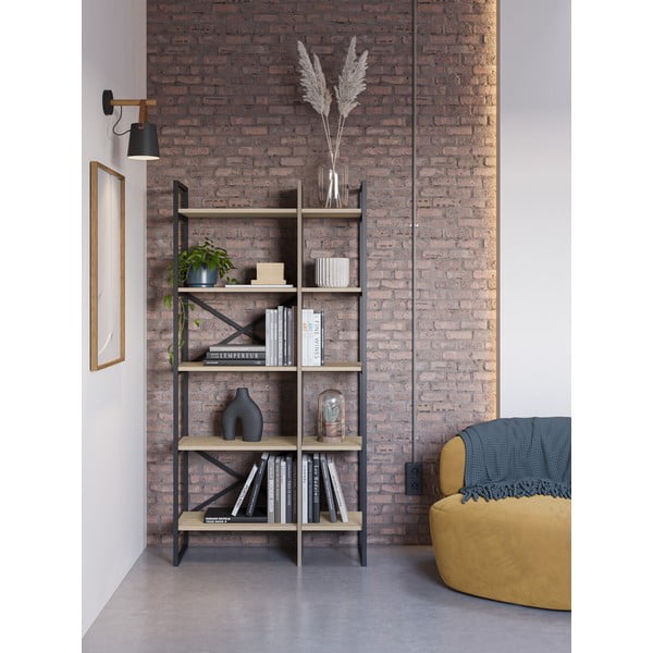 Biblioteka u dekoru hrasta u prirodnoj boji 87,5x175 cm Ara – Marckeric-image-1