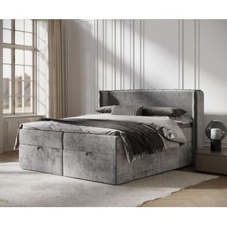 Sivi boxspring krevet s prostorom za pohranu 180x200 cm Passion – Maison de Rêve