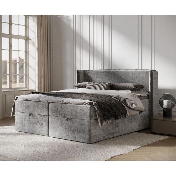 Sivi boxspring krevet s prostorom za pohranu 160x200 cm Passion – Maison de Rêve-image-1