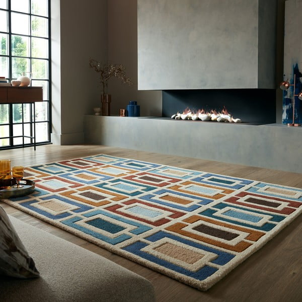 Plavi/narančasti ručno rađen vunen tepih 120x170 cm Retro Blocks – Flair Rugs-image-1
