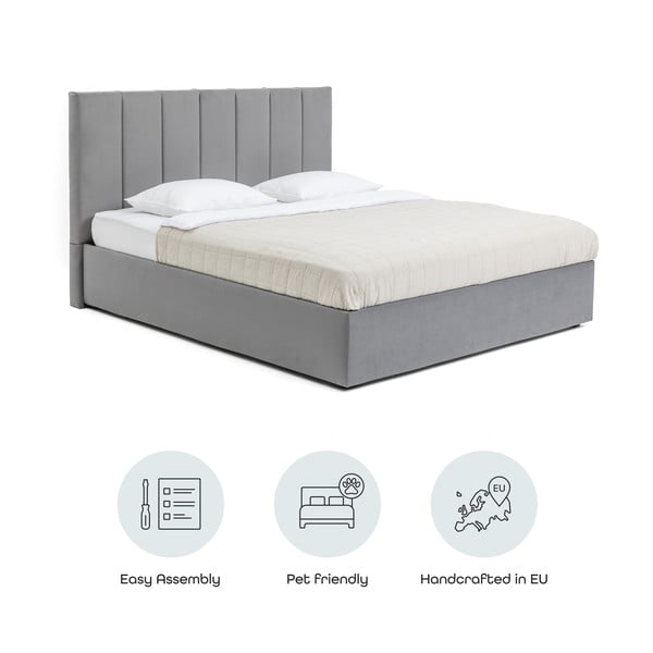 Sivi tapecirani bračni krevet s podnicom i prostorom za odlaganje 160x200 cm Thessa Bold Line – Bonami Selection-image-4