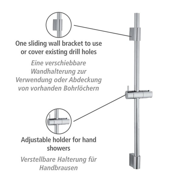 Zidna tuš šipka od nehrđajućeg čelika u sjajnoj srebrnoj boji 70 cm Classic - Wenko-image-3