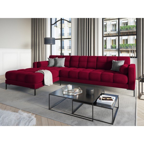 Crvena baršunasta kutna garnitura Cosmopolitan Design Bali, lijevi kut-image-1