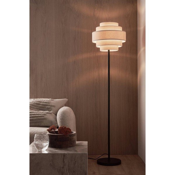 Mat crna/bež tekstilna stojeća svjetiljka (visina 145 cm) Miguel – Ellos Home-image-1