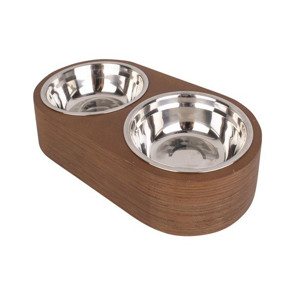 Set od 2 metalne posude u tamnom drvenom postolju PT LIVING Pet, širine 18 cm-image-2