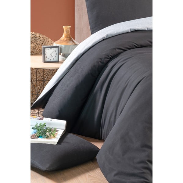 Crno-siva pamučna posteljina za bračni krevet/s produženom plahtom  200x220 cm - Mila Home-image-2