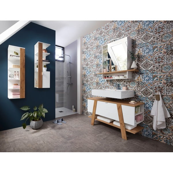 Bijeli ormarić za umivaonik u dekoru hrasta 111x67cm Novolino - Germania-image-1